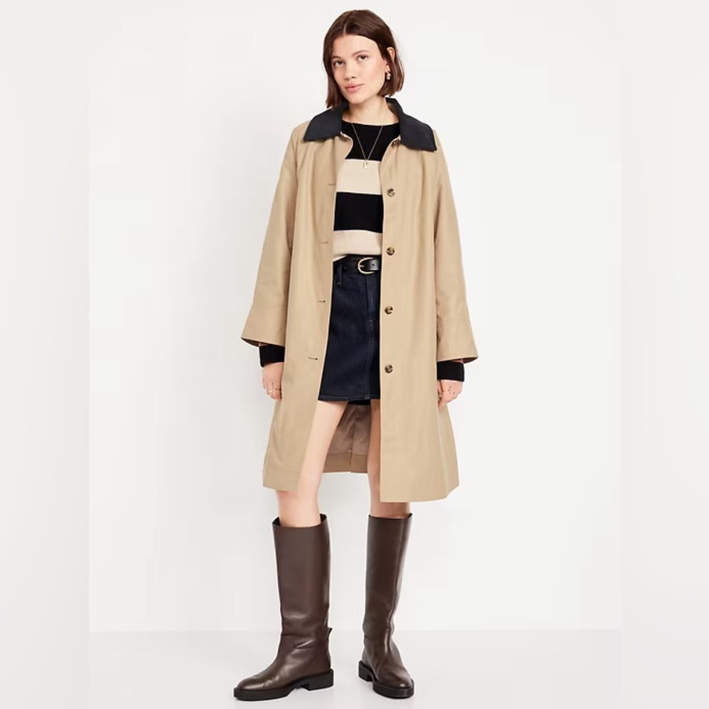 Old Navy Tan Trench Coat with Black Collar
